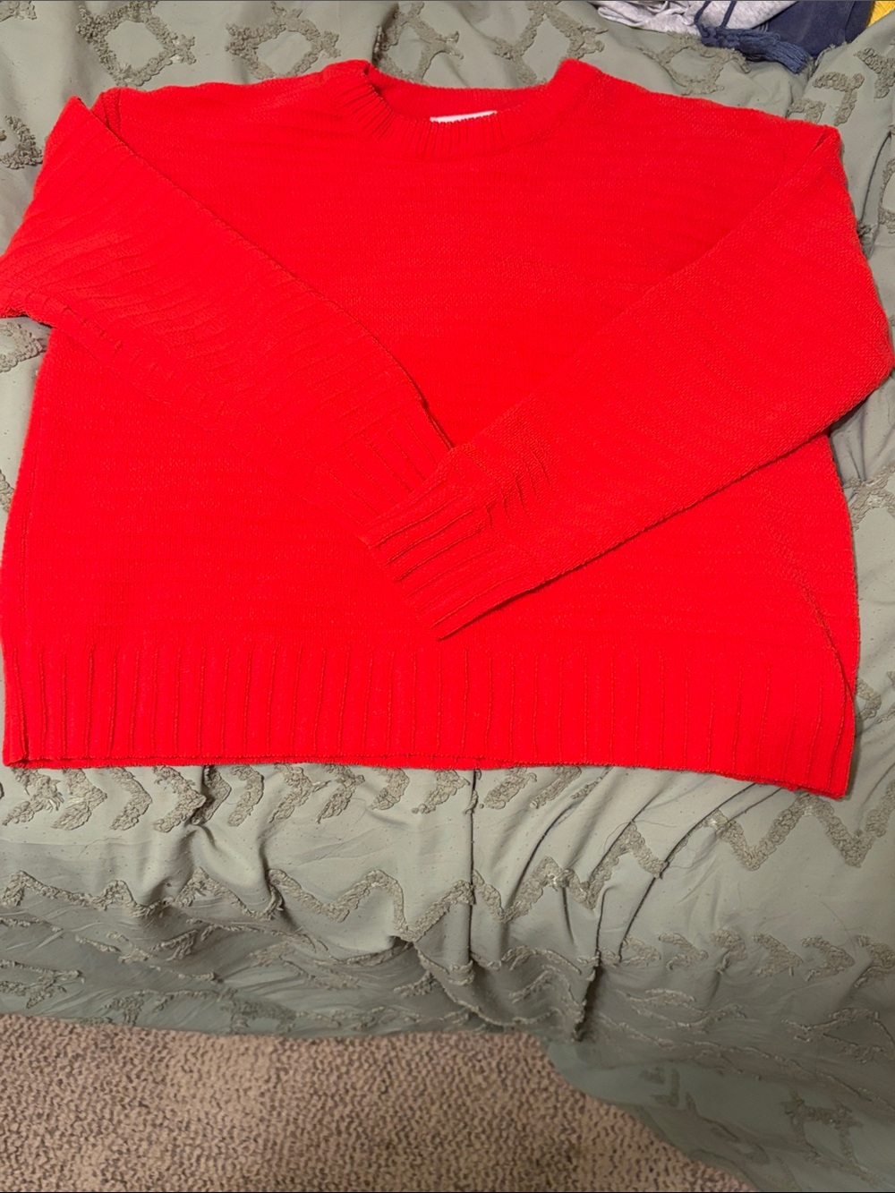 Women's Bright Red Crewneck Sweater - Classic Ribbed Knit